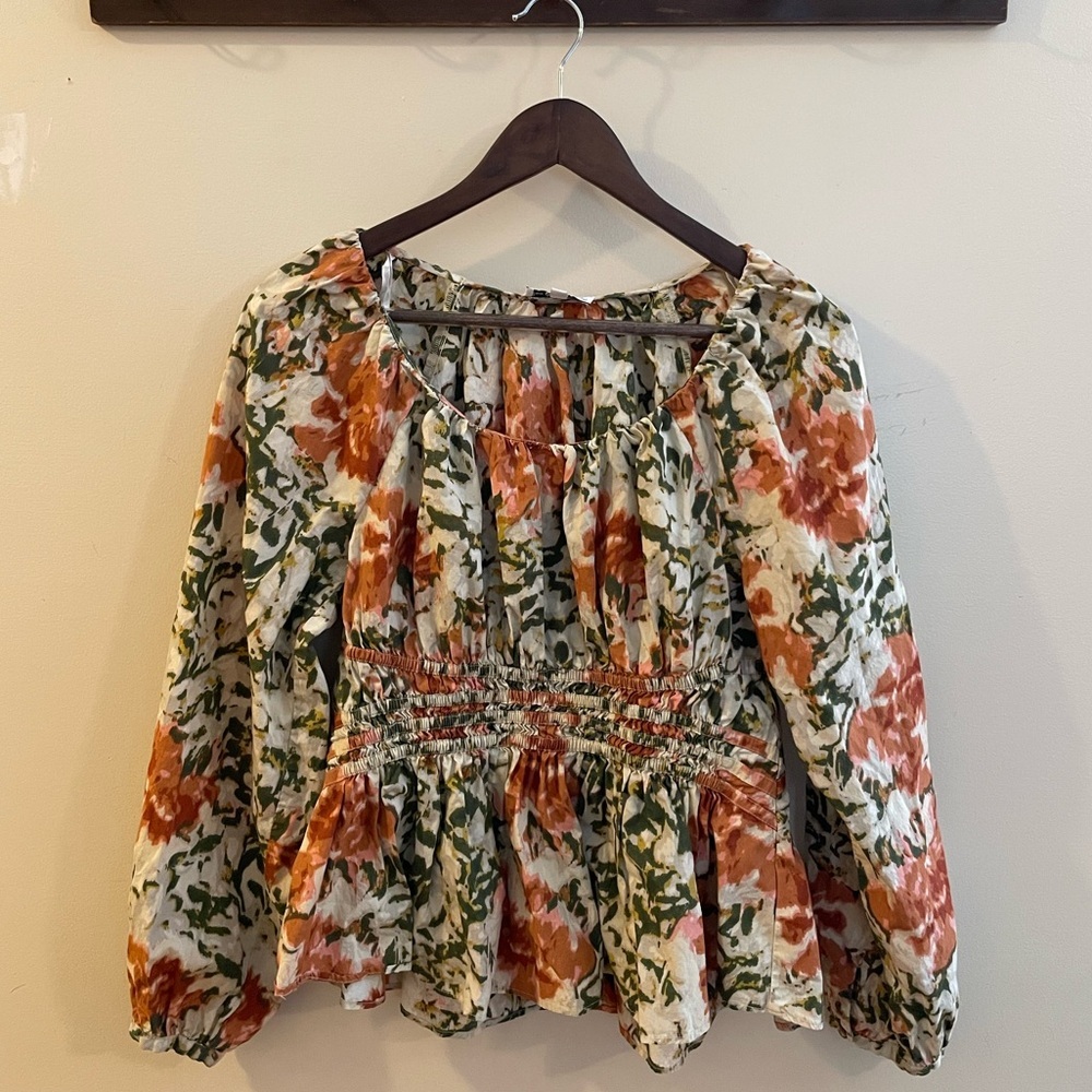 Sam Edelman Floral Long Sleeve Peplum Blouse Size Medium